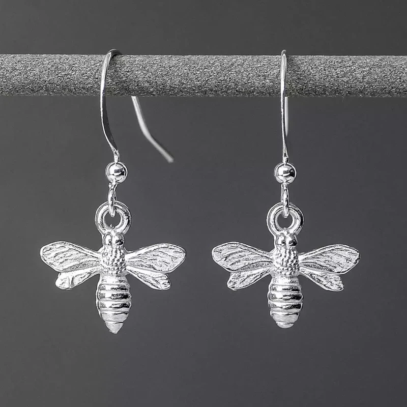 Bee Pewter Drop Earrings - Small by Lancaster and Gibbings