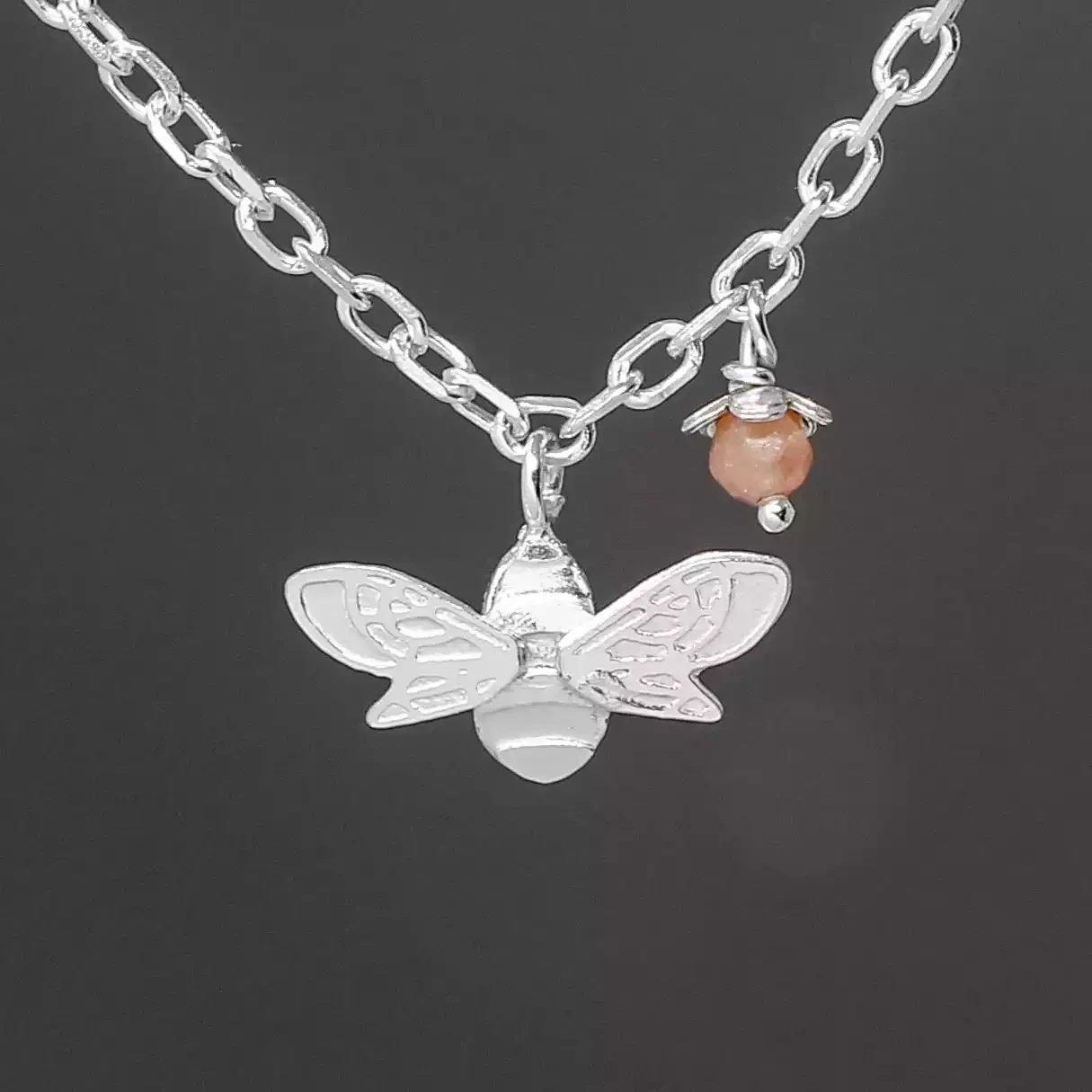 Bee Silver and Coral Necklace - Mini by Amanda Coleman