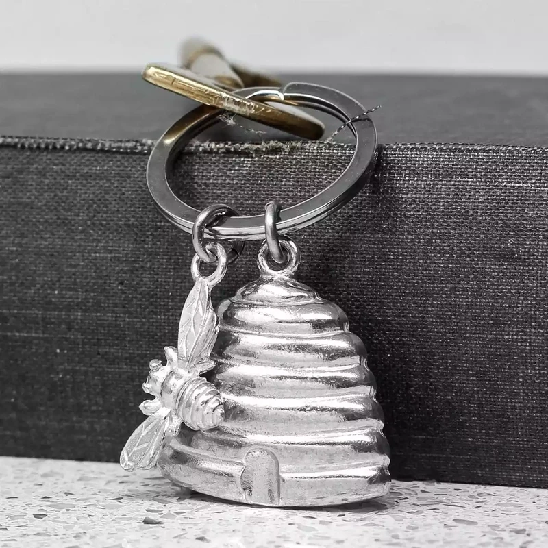 Beehive and Bee Pewter Keyring by Compton and Clarke