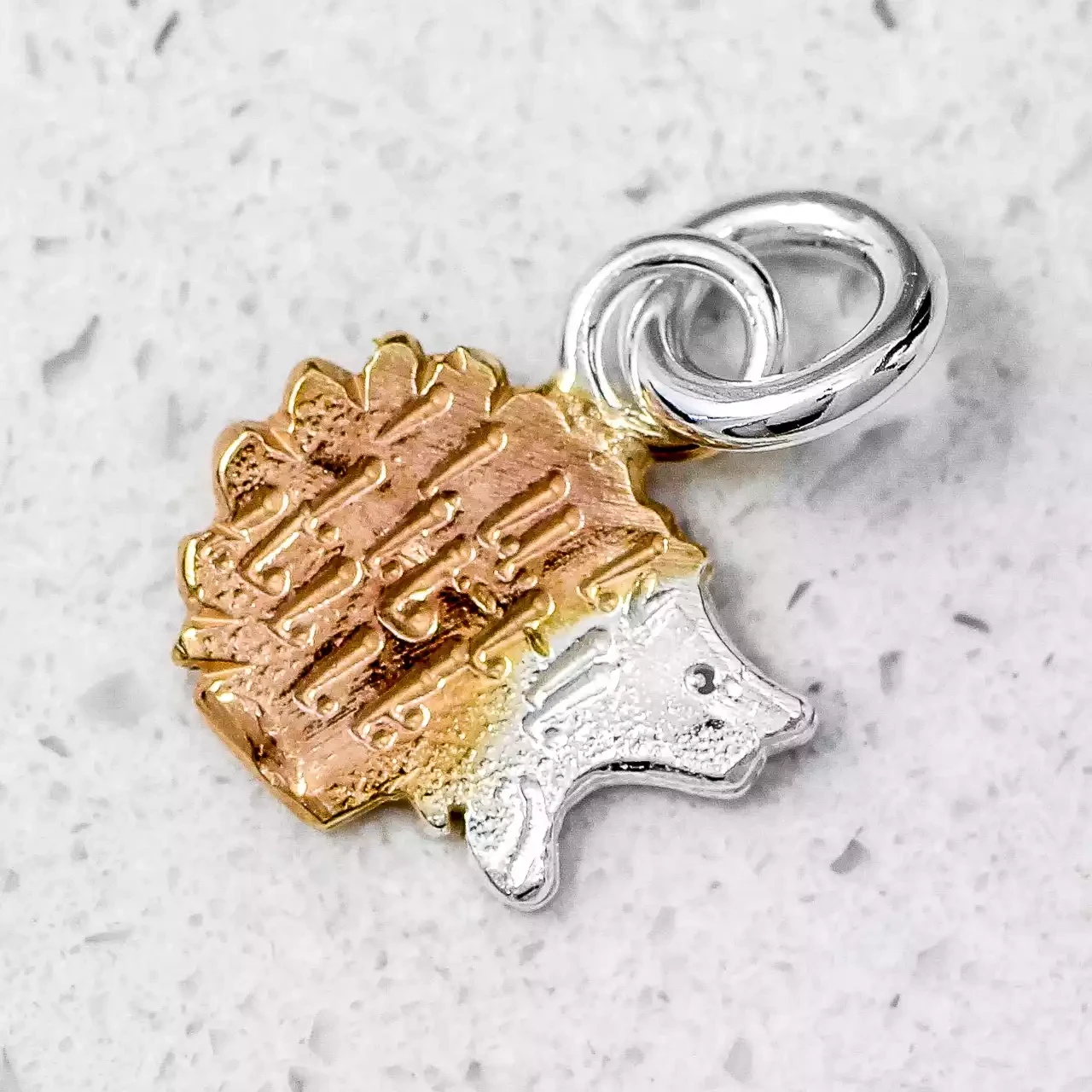 Baby Hedgehog With Rose Gold Plate Silver Charm by Fi Mehra