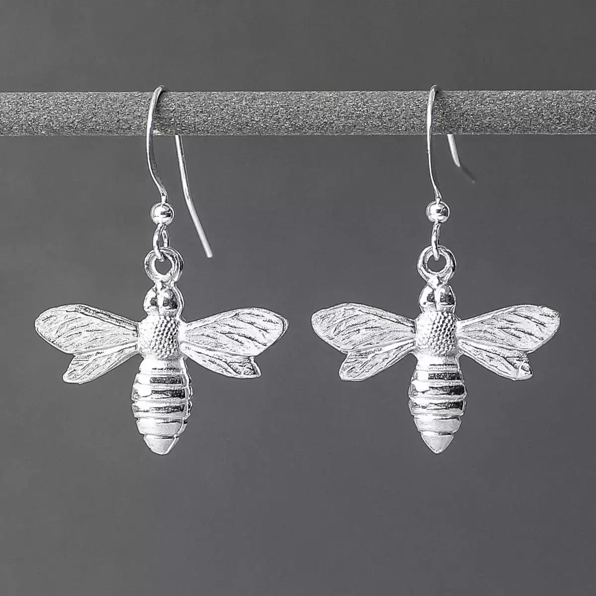 Bee Pewter Drop Earrings - Large by Lancaster and Gibbings