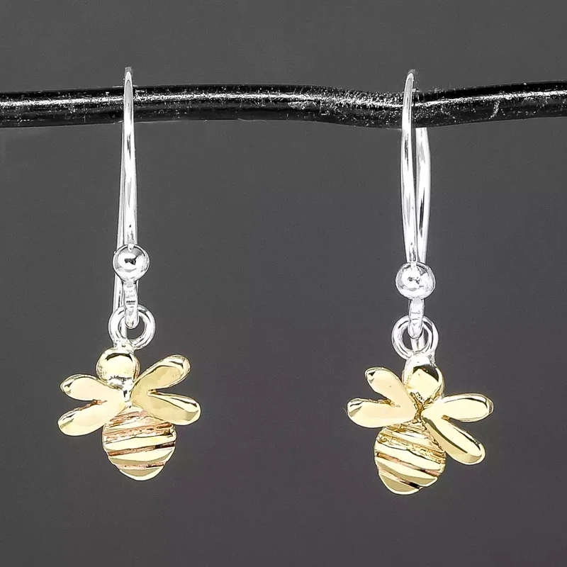 Bee Gold Drop Earrings by Linda Macdonald