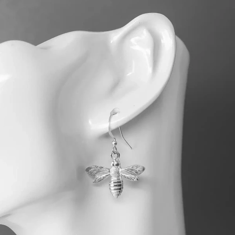 Bee Pewter Drop Earrings - Large by Lancaster and Gibbings