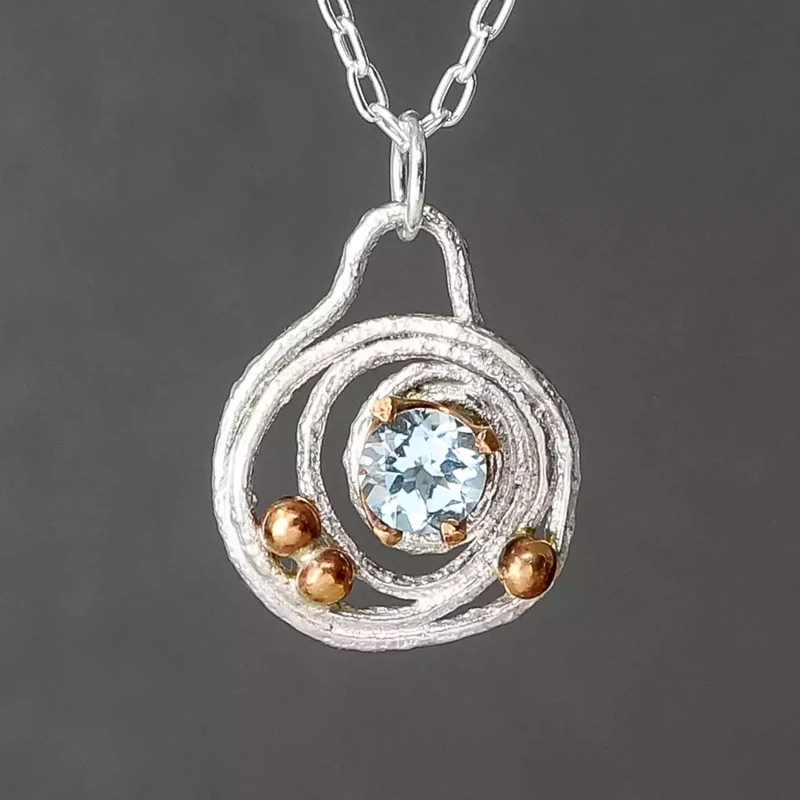 Bejewelled Squiggle Topaz, Silver and Bronze Pendant by Xuella Arnold