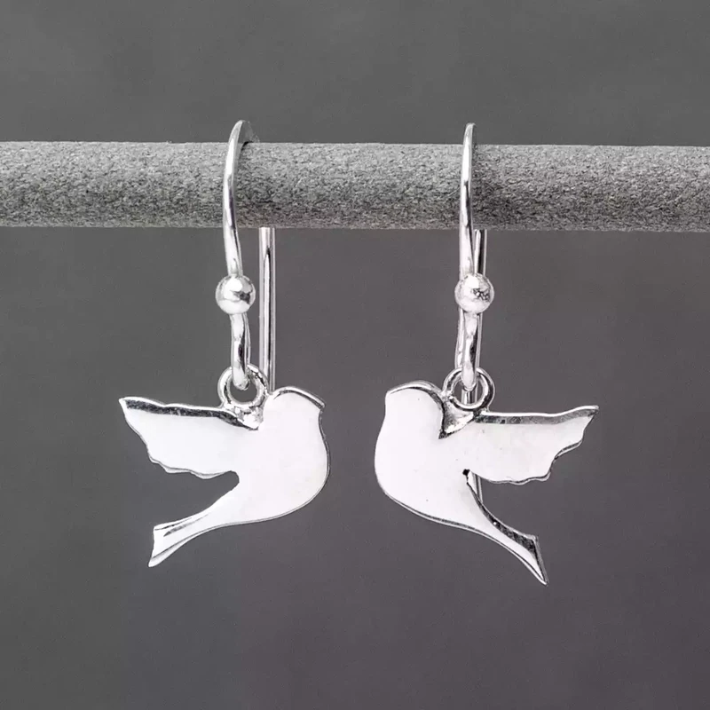 Bird Silver Drop Earrings by Linda Macdonald