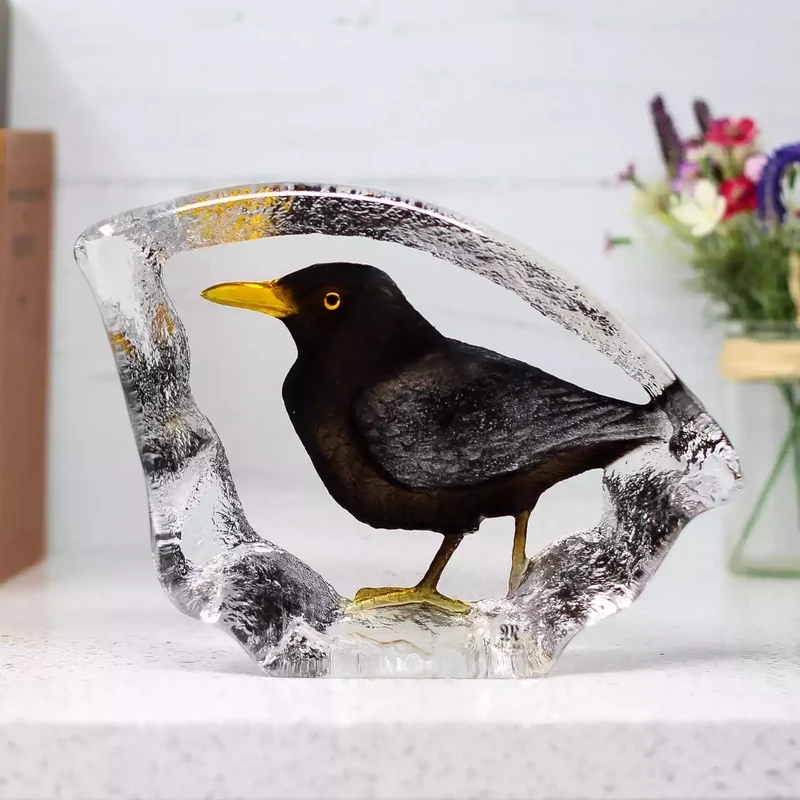 Blackbird Glass Sculpture by Mats Jonasson