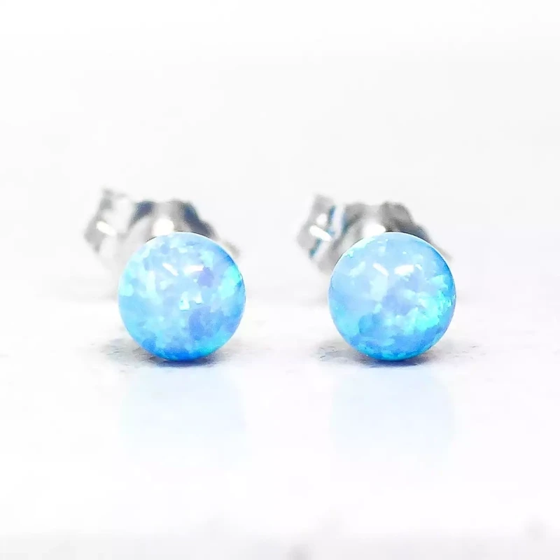 Blue Opalite Ball Stud Earrings - 5mm by Lavan