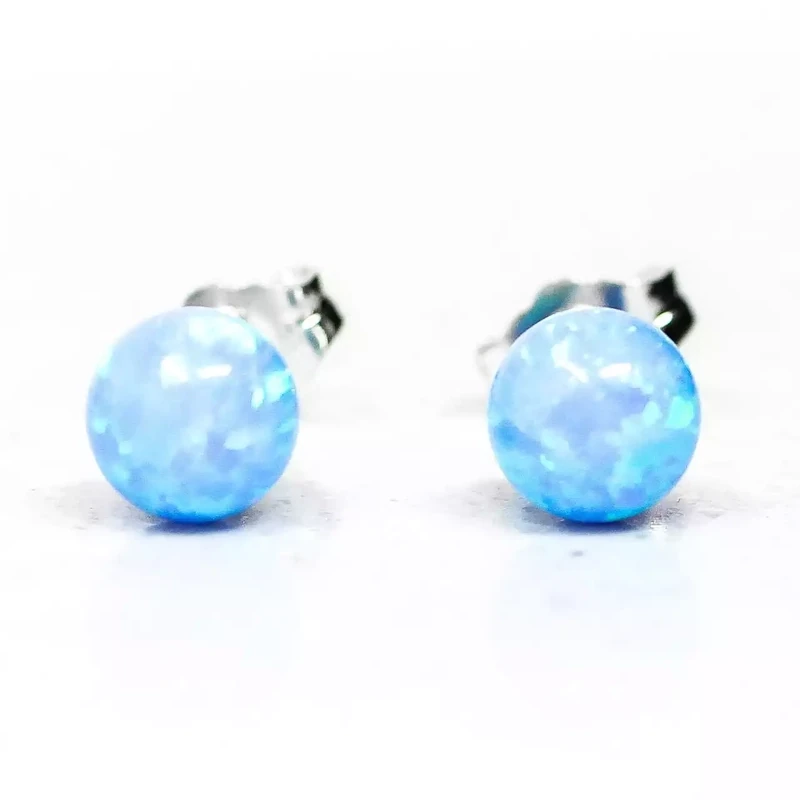 Blue Opalite Ball Stud Earrings - 6mm by Lavan