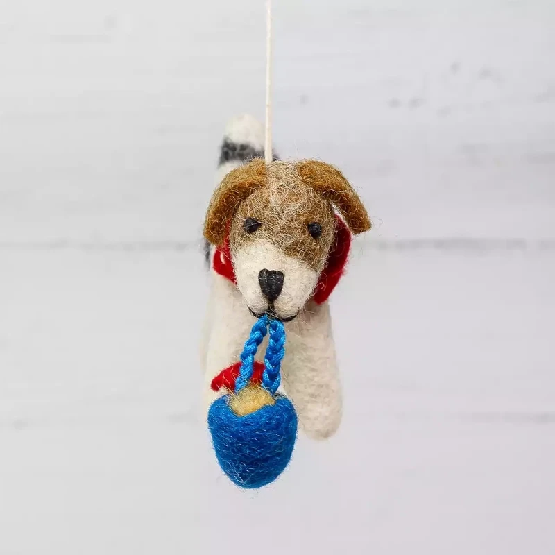 Bucket Carrying Fox Terrier Felt Hanging Decoration by Amica