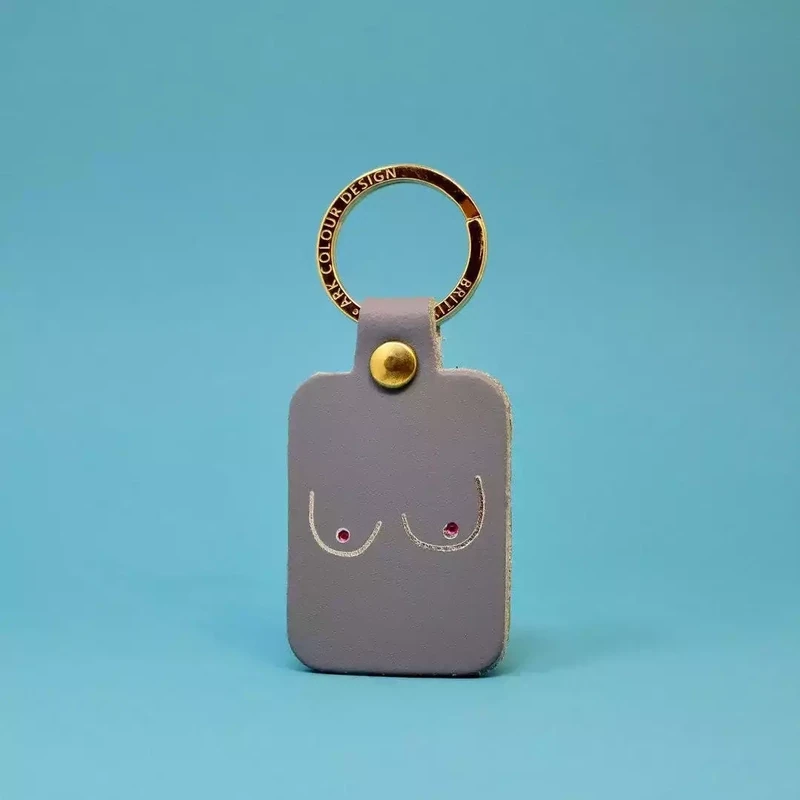 Boobs Leather Keyring - Lilac Grey by Ark Colour Design