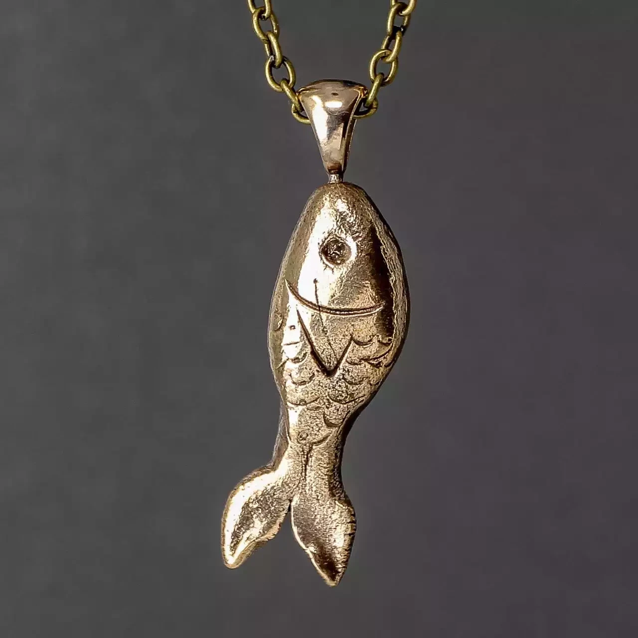 Bronze Fishy Necklace by Xuella Arnold