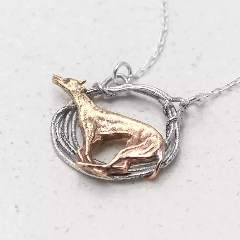 Bronze Sighthound in Hoop Necklace by Xuella Arnold