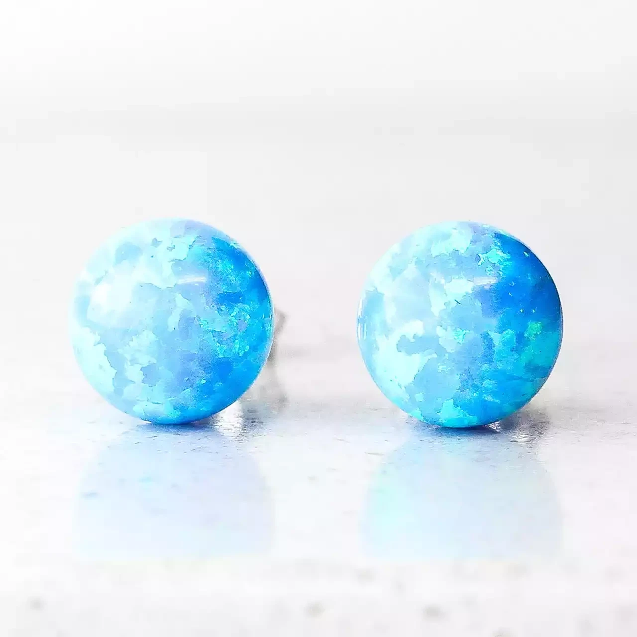 Blue Opalite Ball Stud Earrings - 8mm by Lavan
