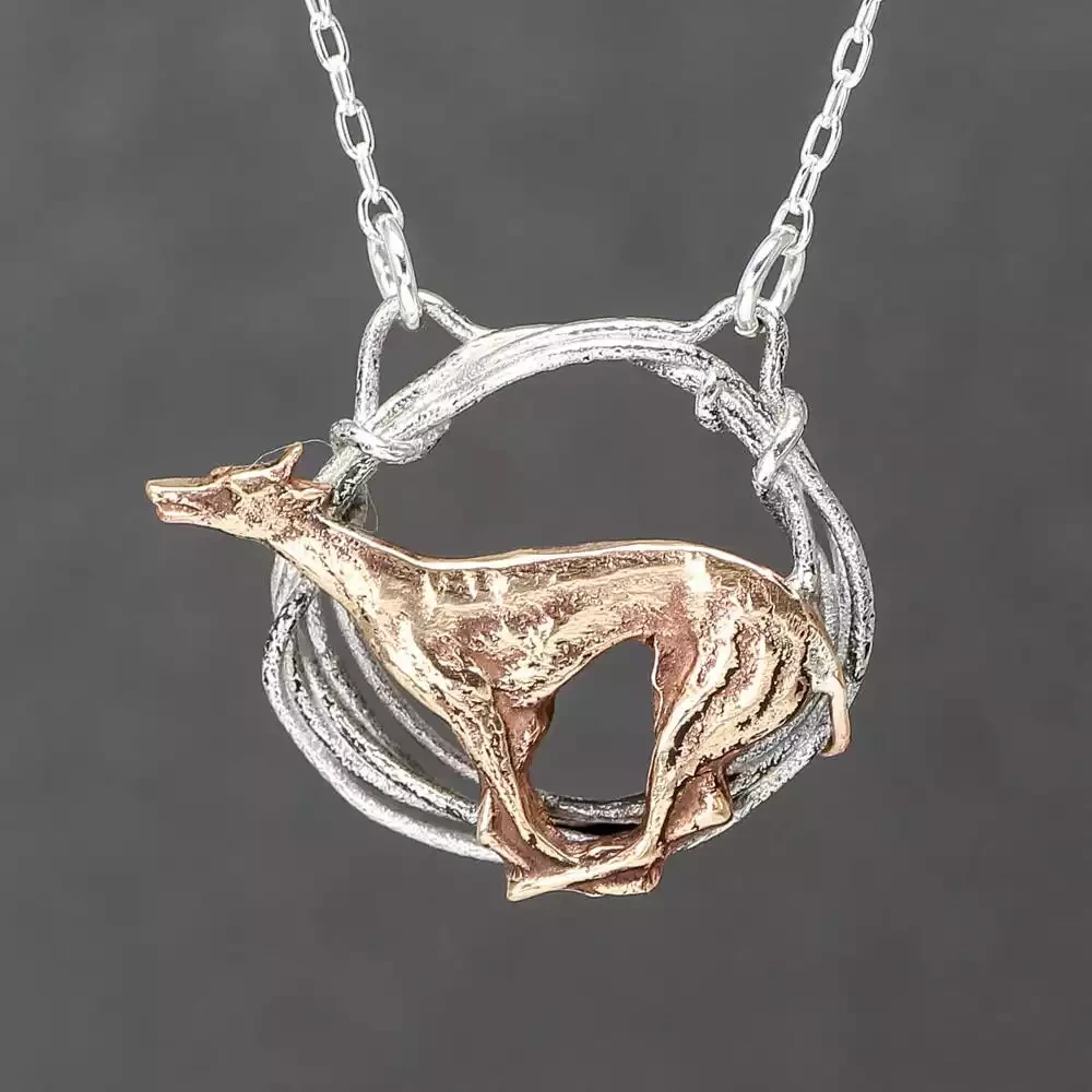 Bronze Sighthound in Hoop Necklace by Xuella Arnold