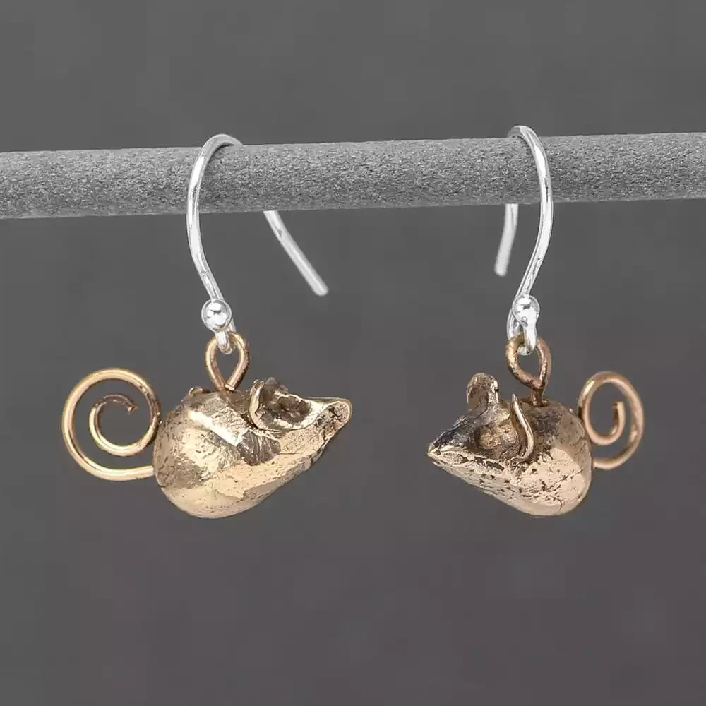 Bronze Mouse Drop Earrings by Xuella Arnold