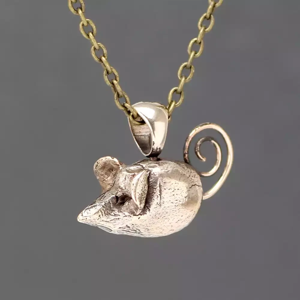 Bronze Mouse Necklace by Xuella Arnold