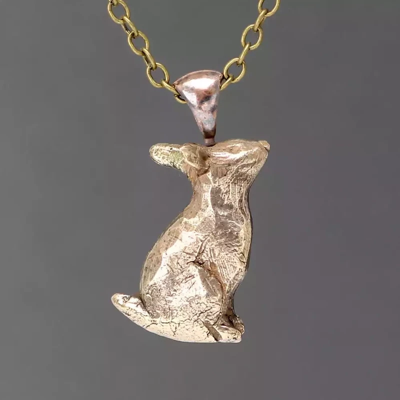 Bronze Sitting Hare Necklace by Xuella Arnold