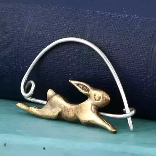 Bronze Hare Hoop Pin Brooch by Xuella Arnold