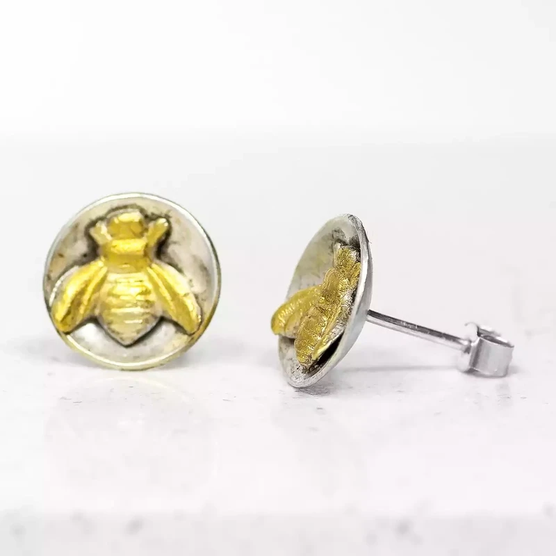 Busy Bee Silver and Gold Plate Cup Studs by Xuella Arnold