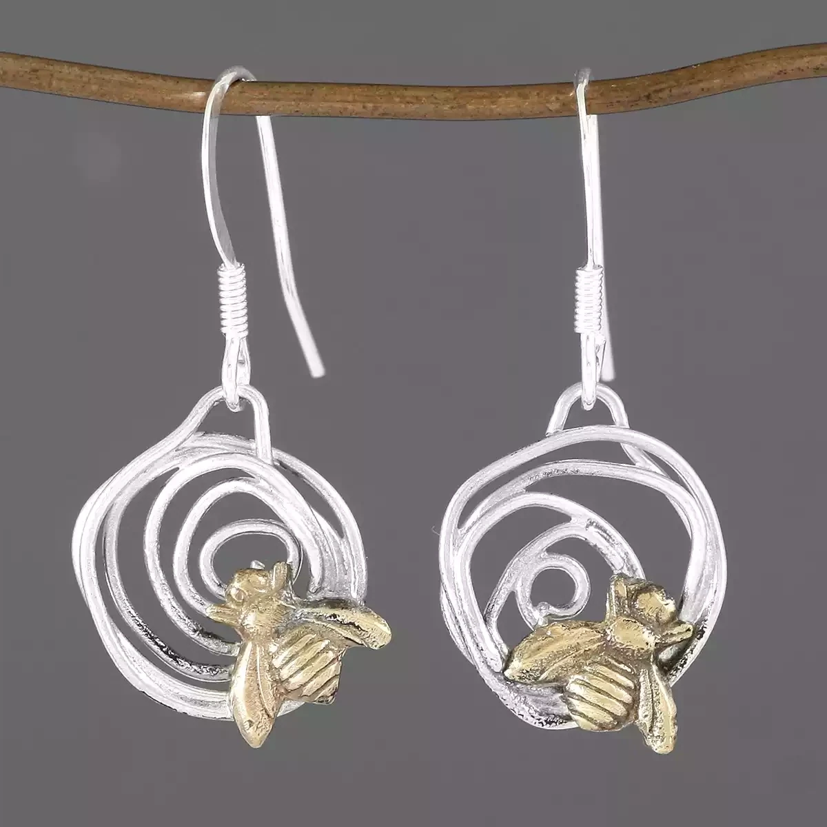 Busy Bee Silver and Bronze Drop Earrings by Xuella Arnold