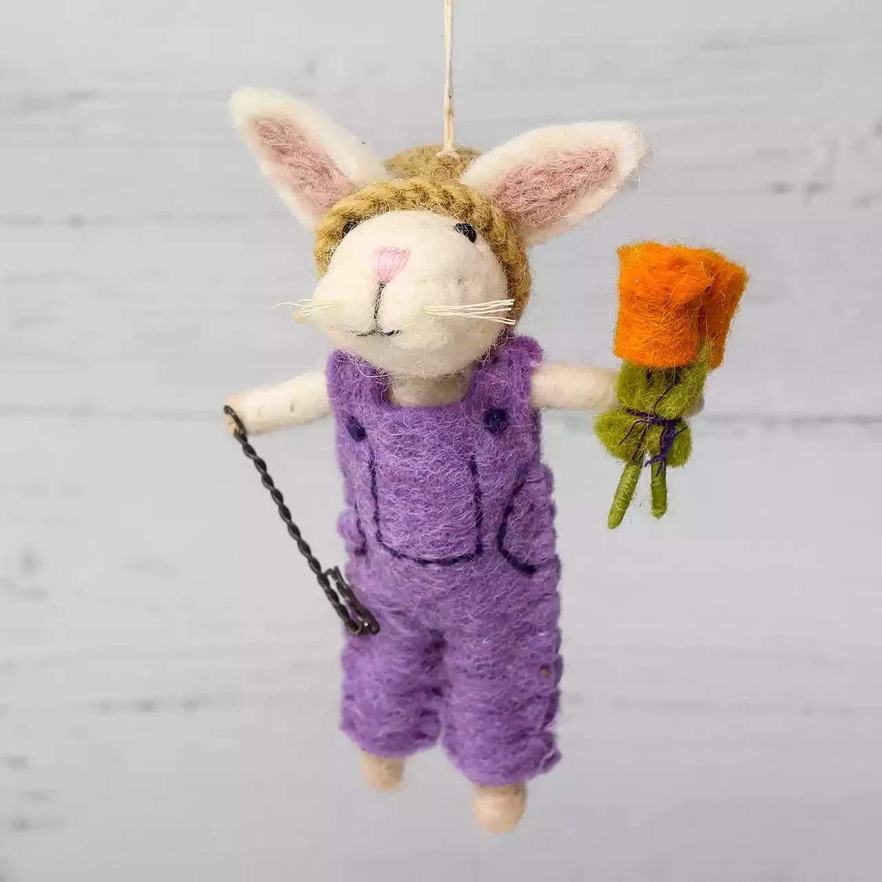 Bunny With Fork and Flowers Hanging Decoration by Amica