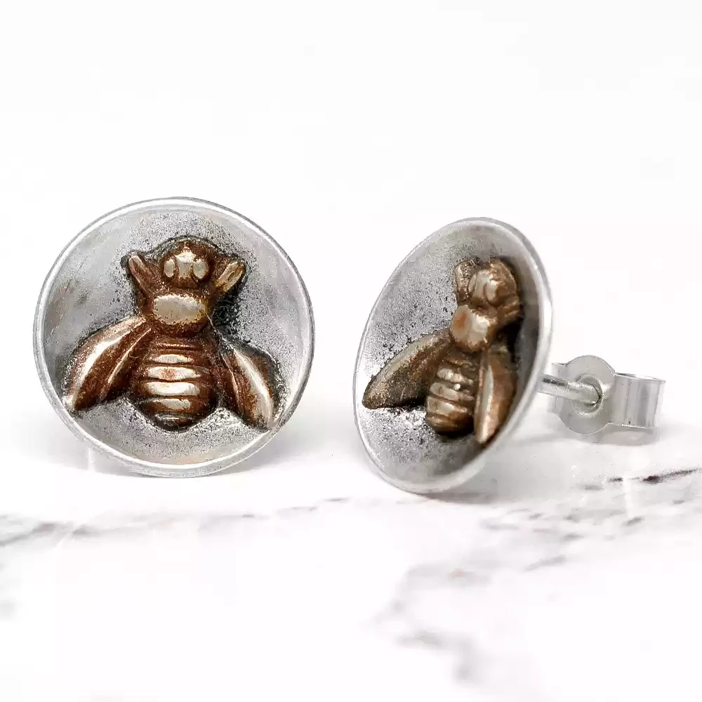 Busy Bee Silver and Bronze Cup Stud Earring by Xuella Arnold