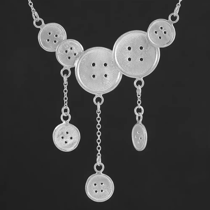 Buttons Landscape Silver Pendant With Three Drops by Fi Mehra