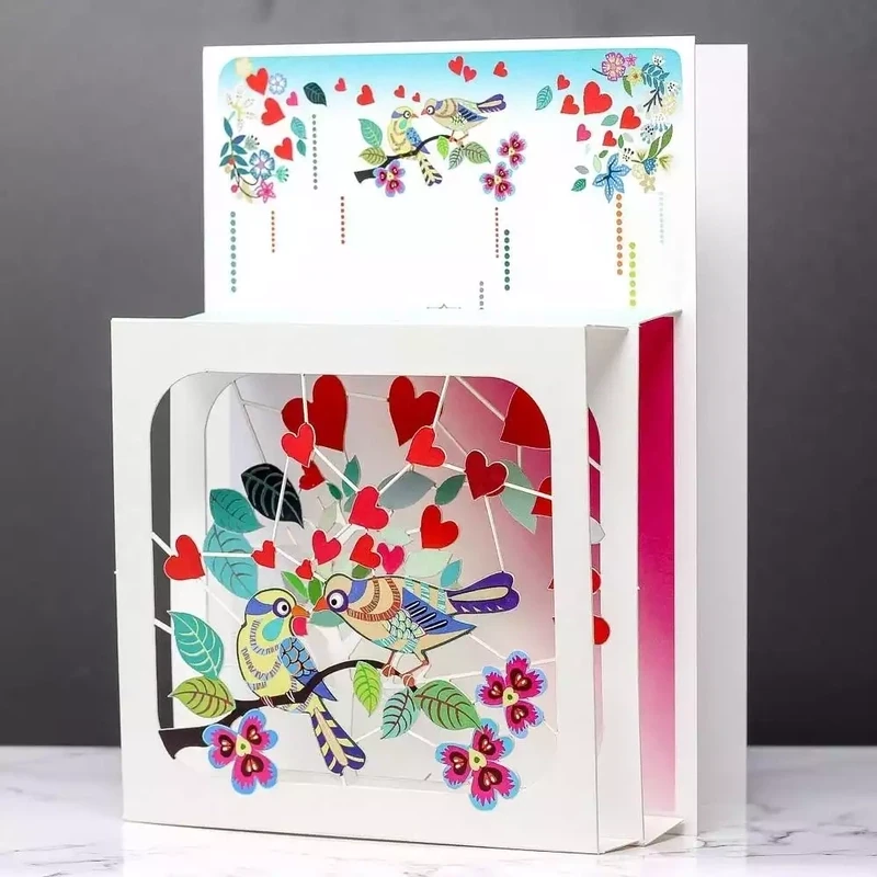 Celebration Birds - Magic Box Pop Out Card by Ge Feng