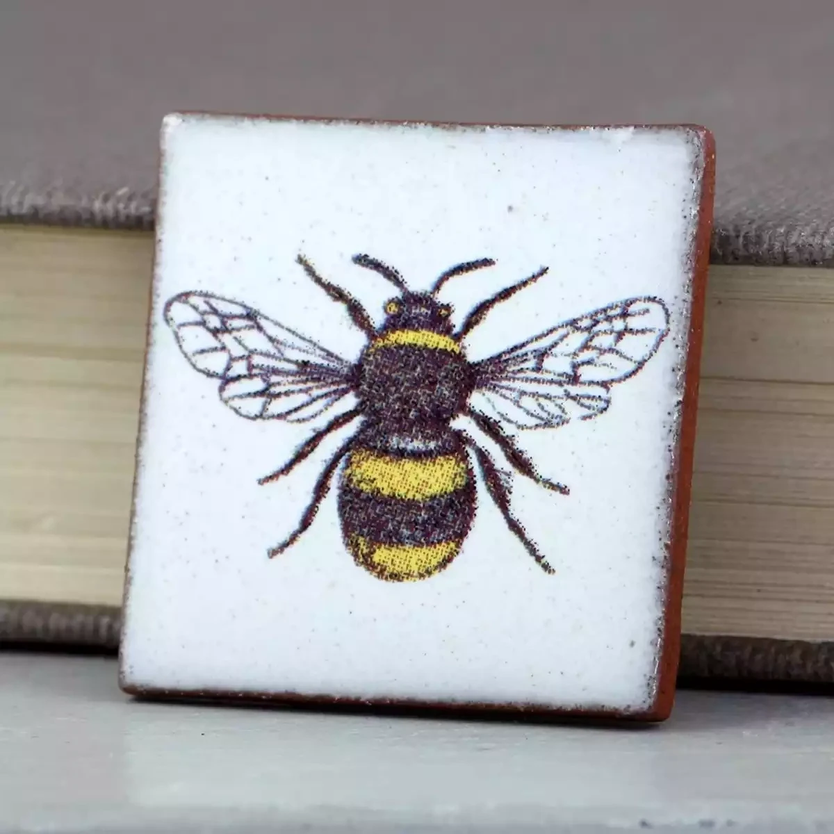 Ceramic Bumble Bee Square Brooch by Mary Goldberg