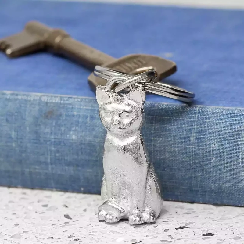 Cat Pewter Keyring by Lancaster and Gibbings