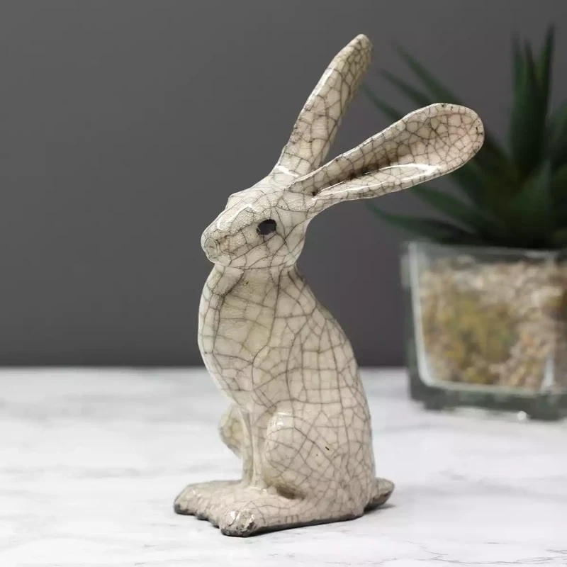 Ceramic Hare Raku-fired Sculpture - Sitting - Small by Paul Jenkins