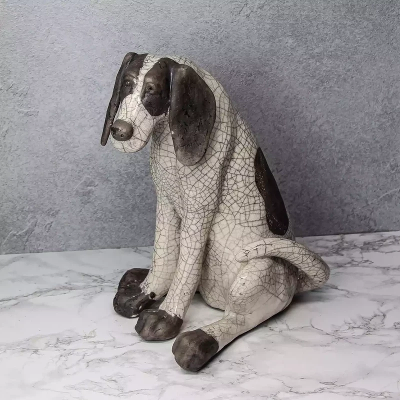 Ceramic Hound Dog Raku-fired Sculpture - Sitting - Large by Paul Jenkins