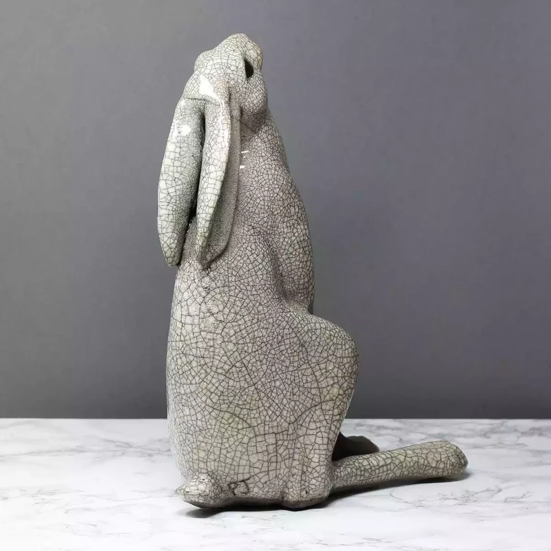 Ceramic Hare Raku-fired Sculpture - Moongazing - Large by Paul Jenkins