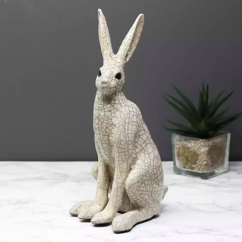 Ceramic Hare Raku-fired Sculpture - Sitting - Medium by Paul Jenkins