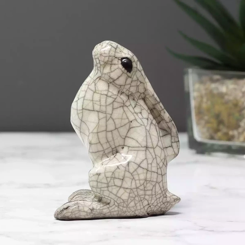 Ceramic Hare Raku-fired Sculpture - Moongazing - Small by Paul Jenkins