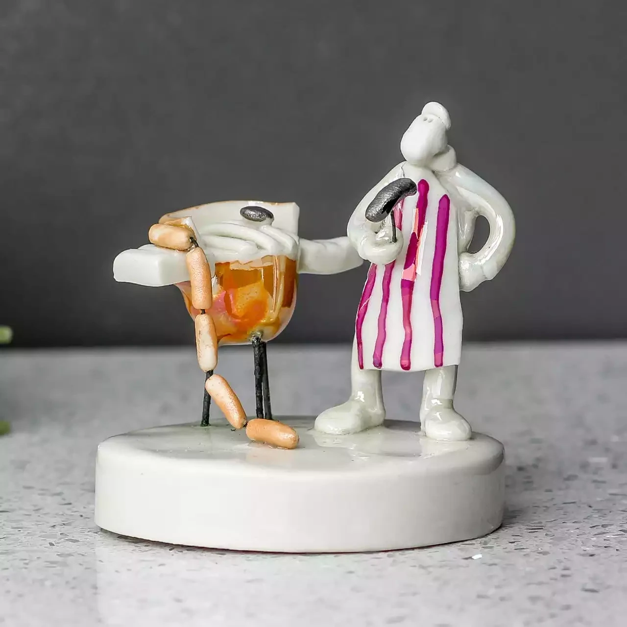 Ceramic Barbecue Master Miniature Sculpture by Andrew Bull