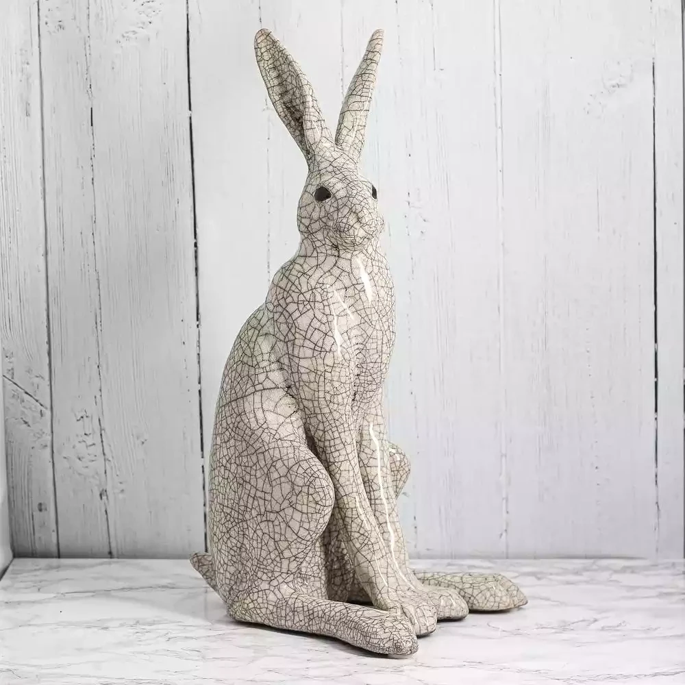 Ceramic Hare Raku-fired Sculpture - Sitting - Large by Paul Jenkins