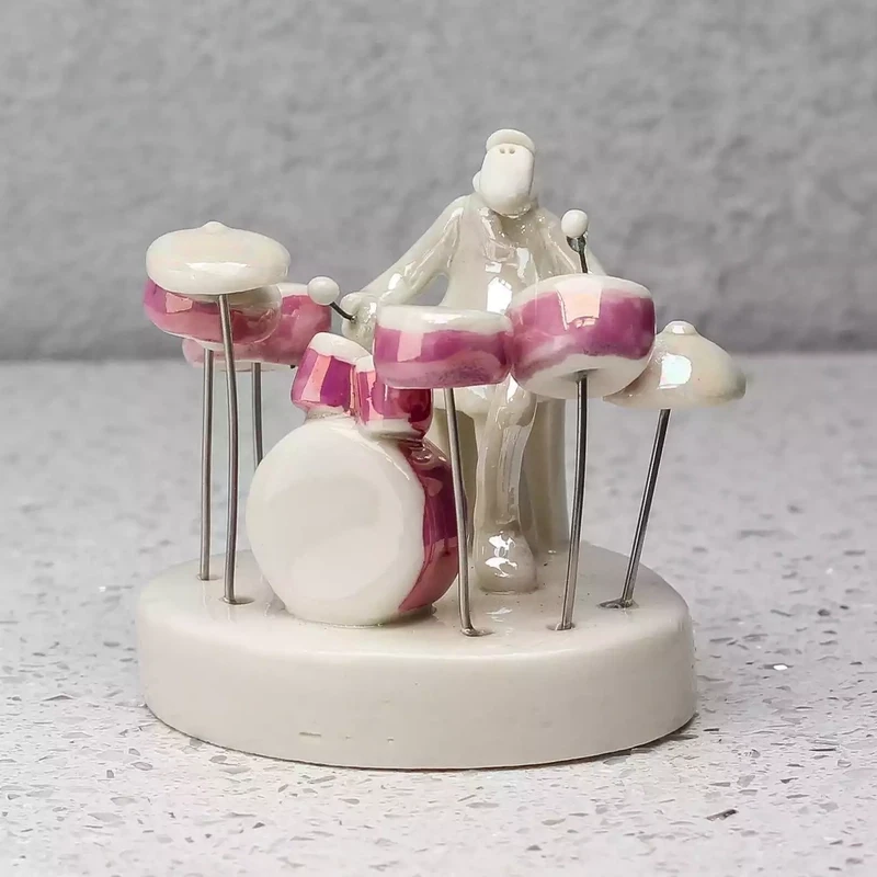 Ceramic Man with Drumkit Miniature Sculpture by Andrew Bull