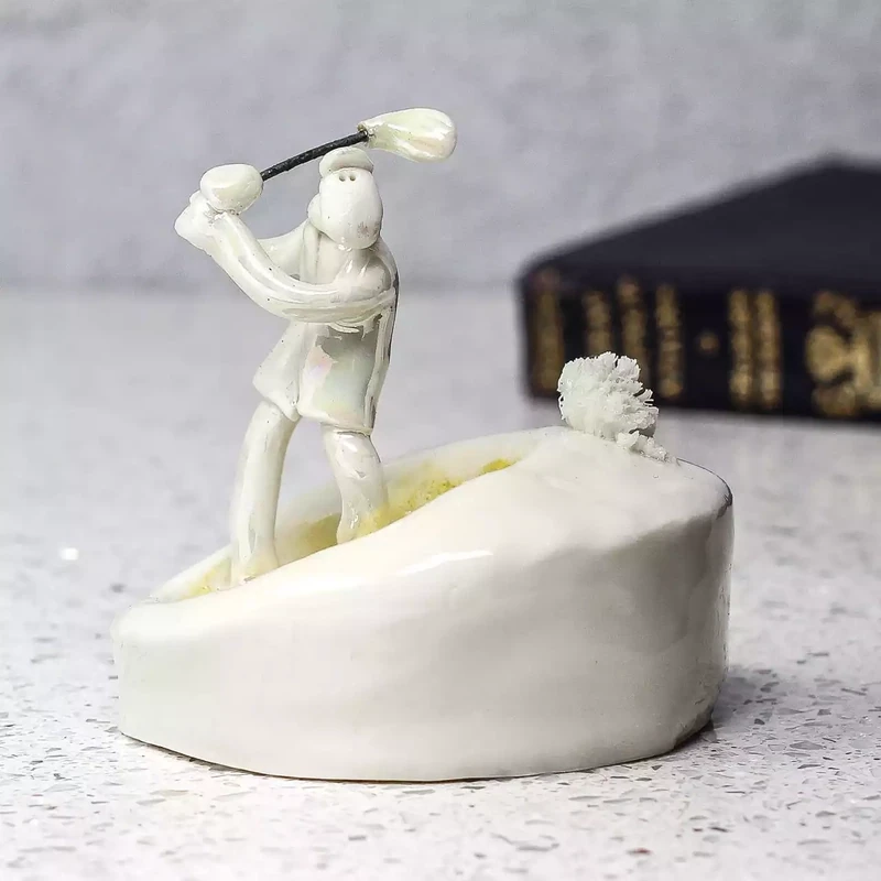 Ceramic Golfer In A Bunker Miniature Sculpture by Andrew Bull