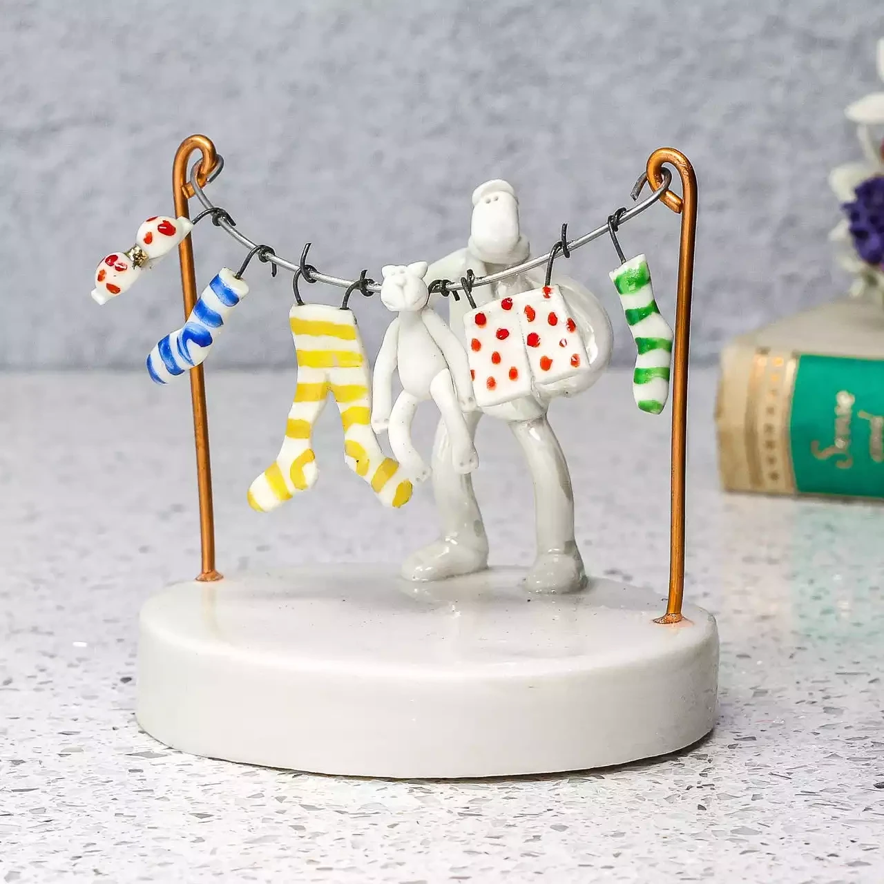 Ceramic Washing Line Miniature Sculpture by Andrew Bull