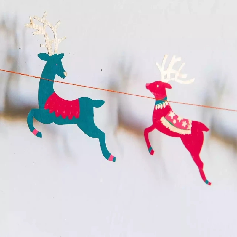 Christmas Colourful Reindeer Paper Garland by East End Press