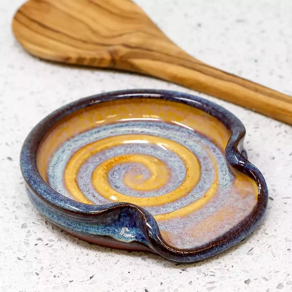 Ceramic Spoon Rest - Lilac and Yellow by Rupert Blamire