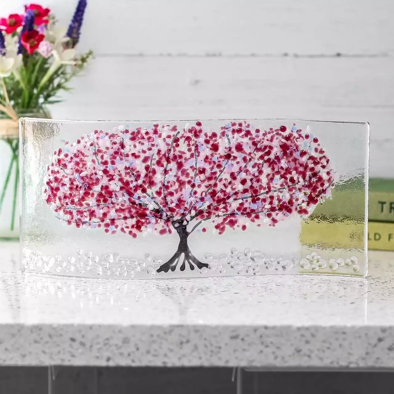 Cherry Blossom Fused Glass Wave Panel - One Tree by Jules Jules