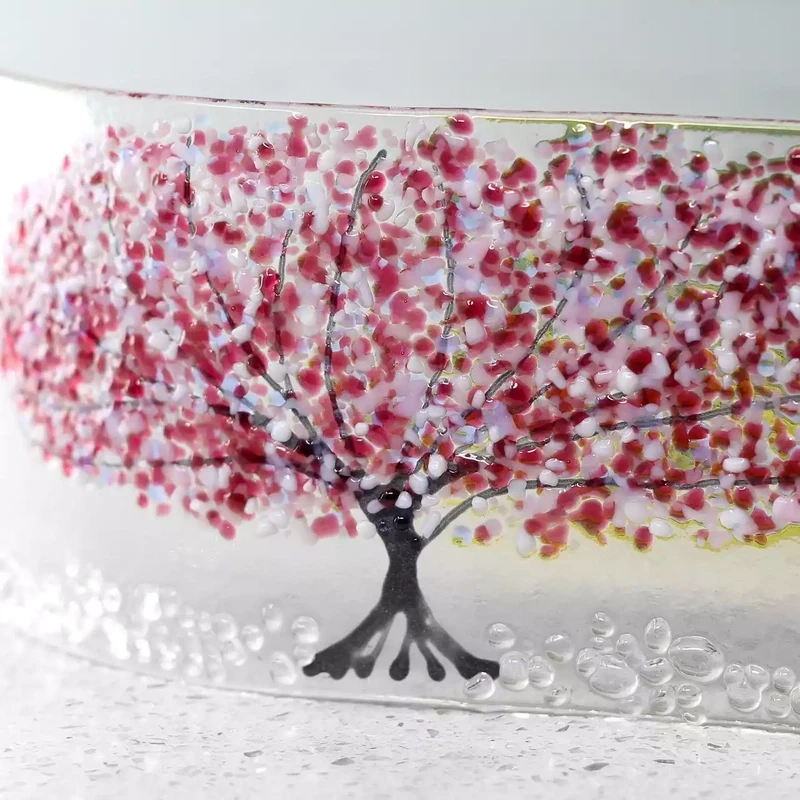 Cherry Blossom Fused Glass Wave Panel - One Tree by Jules Jules