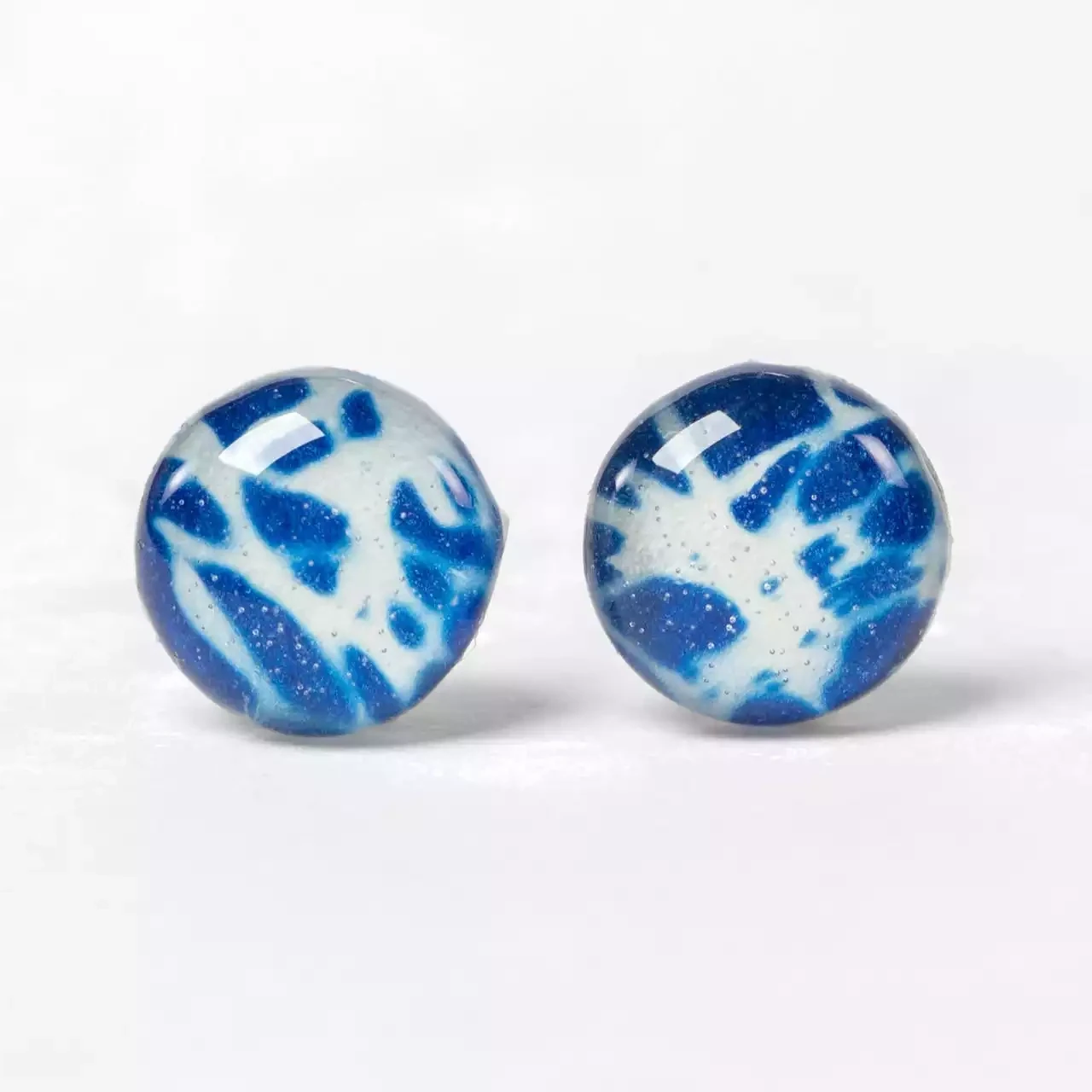 Circular Cyanotype Stud Earrings - Milfoil by Nimanoma