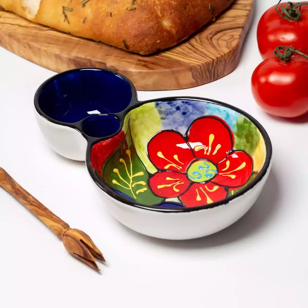 Classic Spanish Hand Painted Ceramic Olive Dish - Floral by Verano Ceramics