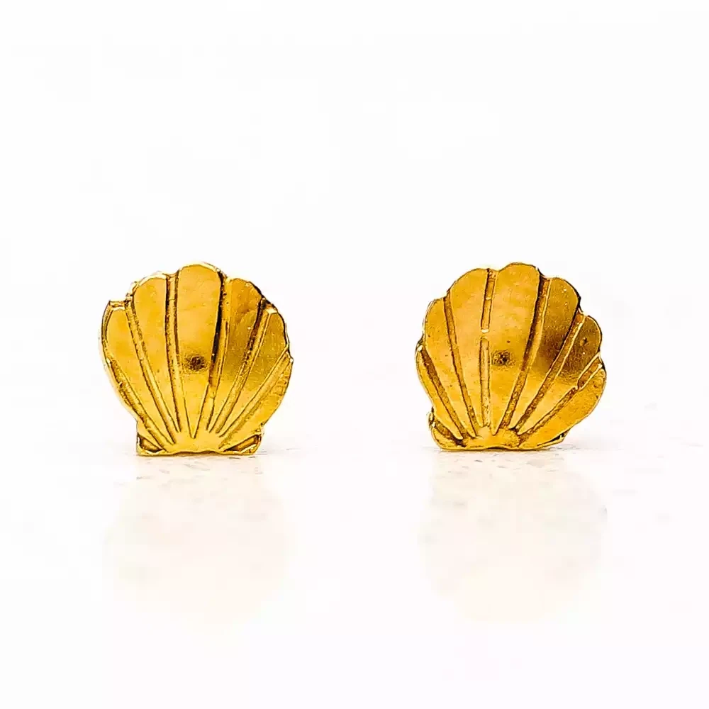 Clamshell 22ct Gold Plate Stud Earrings by Amanda Coleman