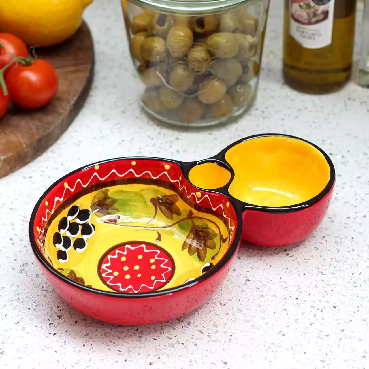 Classic Spanish Hand Painted Ceramic Olive Dish - Grapes by Verano Ceramics