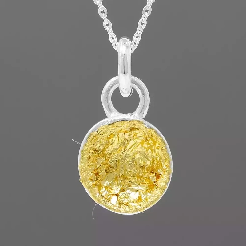 Concave Silver Disc With Gold Leaf Pendant - Small by Fi Mehra
