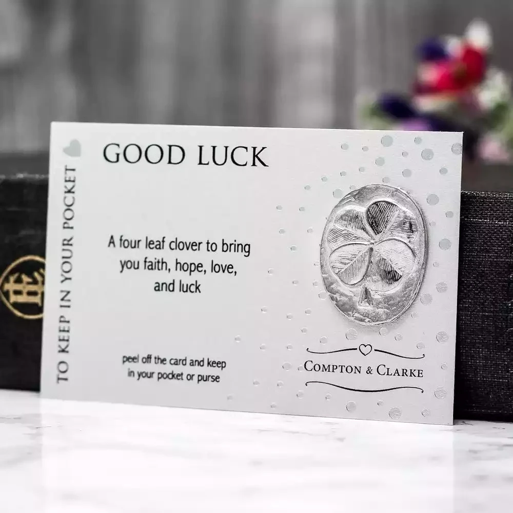 Clover for Luck Pewter Charm on Card by Compton and Clarke